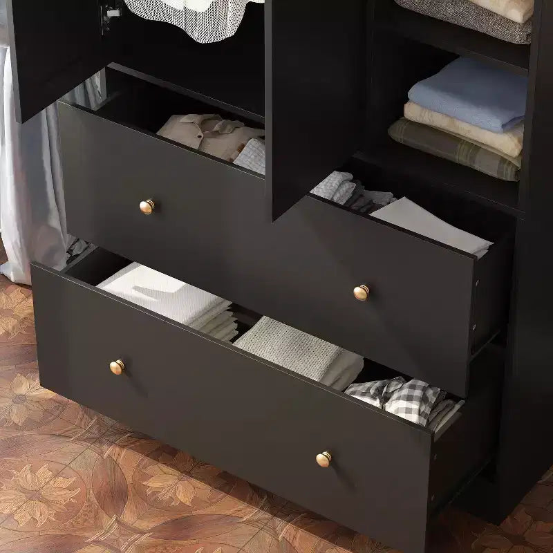 2-Door Armoire with Mirror, Hanging Rod and 2 Drawers