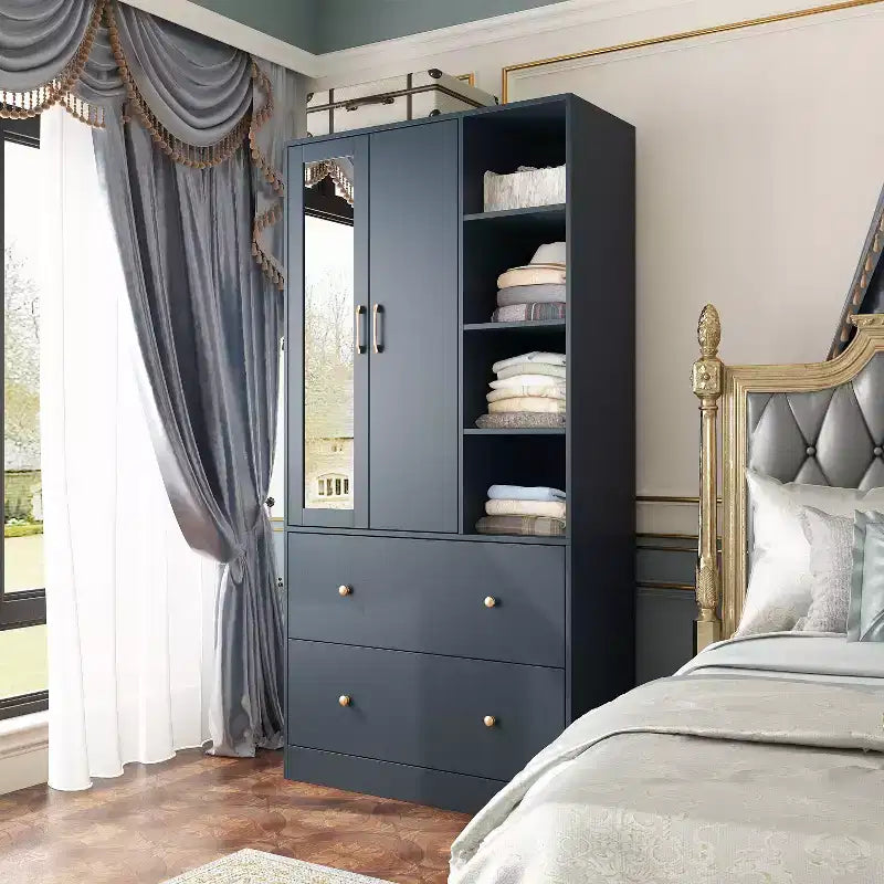 2-Door Armoire with Mirror, Hanging Rod and 2 Drawers