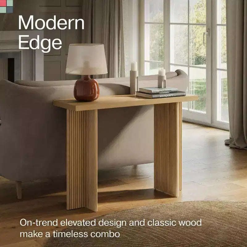 Fluted Console Table - Small Entryway Table for Narrow Spaces - Solid Wood Frame