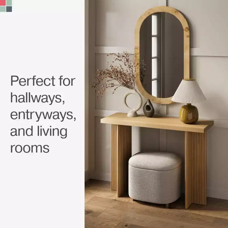 Fluted Console Table - Small Entryway Table for Narrow Spaces - Solid Wood Frame