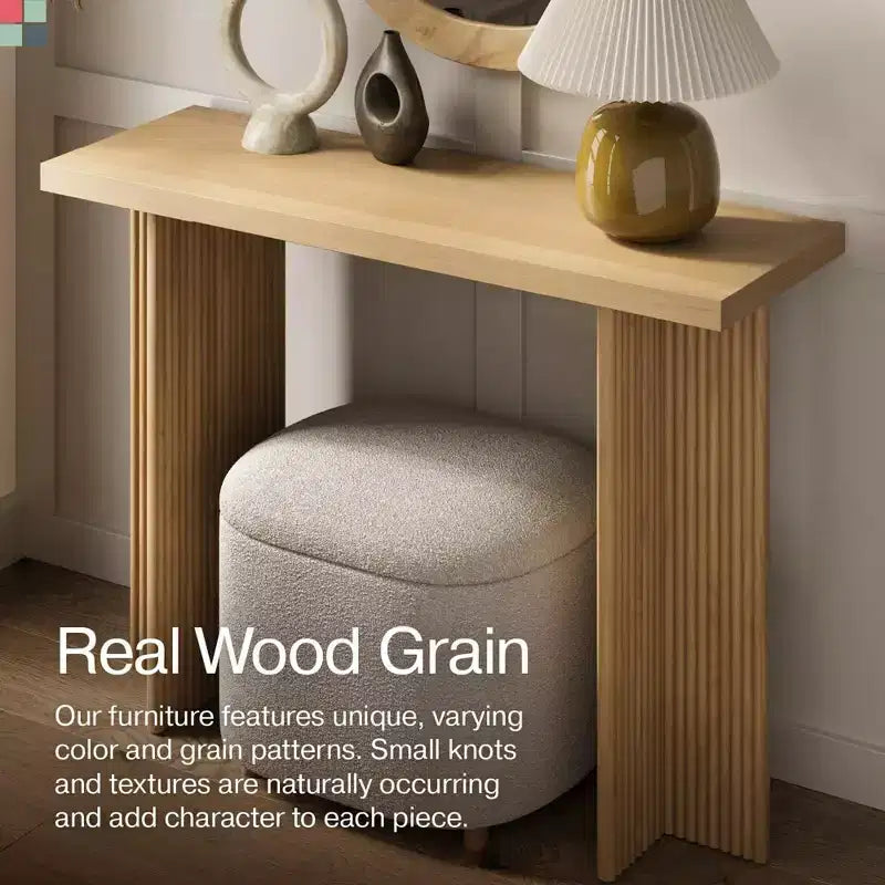 Fluted Console Table - Small Entryway Table for Narrow Spaces - Solid Wood Frame