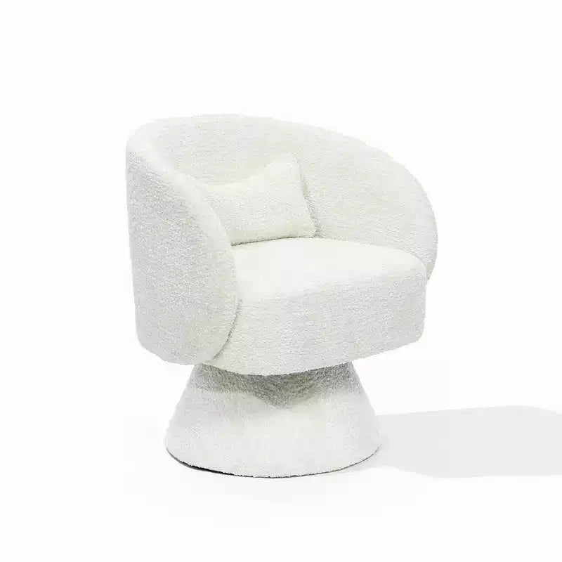 LuxenHome Upholstered Cream Club Swivel Chair with Upholstered Cream Wood Base Off-White