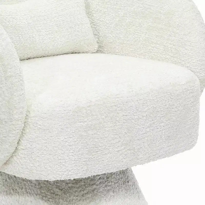 Upholstered Cream Club Swivel Chair with Wood Base