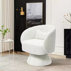 Upholstered Cream Club Swivel Chair with Wood Base