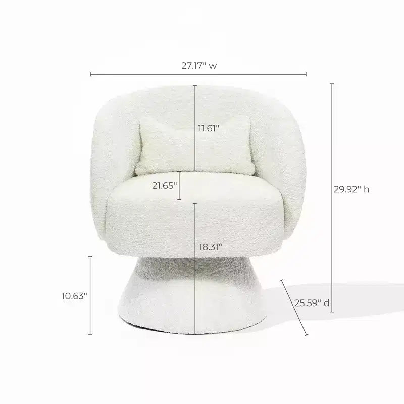 Upholstered Cream Club Swivel Chair with Wood Base