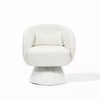 Upholstered Cream Club Swivel Chair with Wood Base