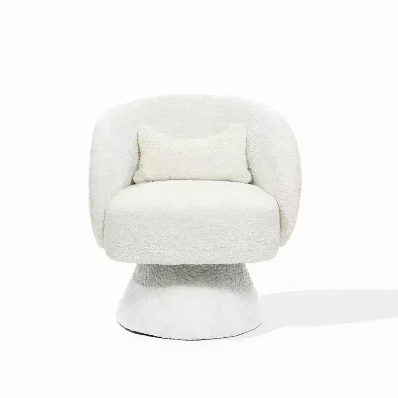 Upholstered Cream Club Swivel Chair with Wood Base