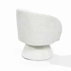 Upholstered Cream Club Swivel Chair with Wood Base