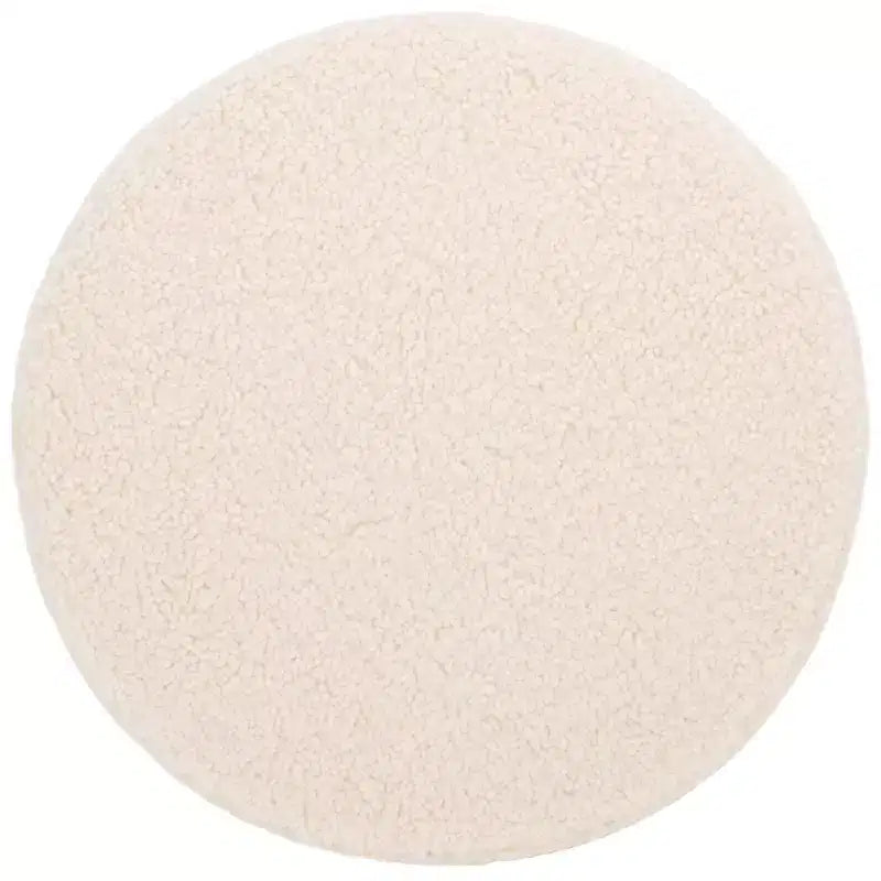 Faux Shearling Round Ottoman with Rubberwood Base
