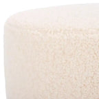 Faux Shearling Round Ottoman with Rubberwood Base