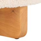 Faux Shearling Round Ottoman with Rubberwood Base