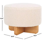 Faux Shearling Round Ottoman with Rubberwood Base