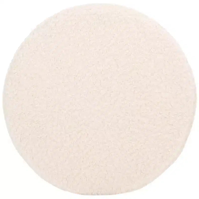 Faux Shearling Round Ottoman with Rubberwood Base