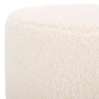 Faux Shearling Round Ottoman with Rubberwood Base