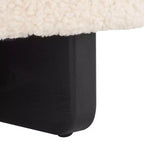 Faux Shearling Round Ottoman with Rubberwood Base
