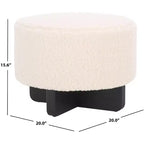 Faux Shearling Round Ottoman with Rubberwood Base