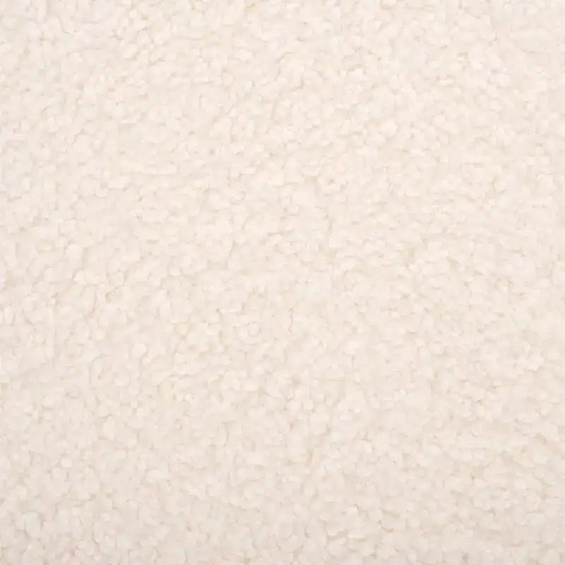 Faux Shearling Round Ottoman with Rubberwood Base