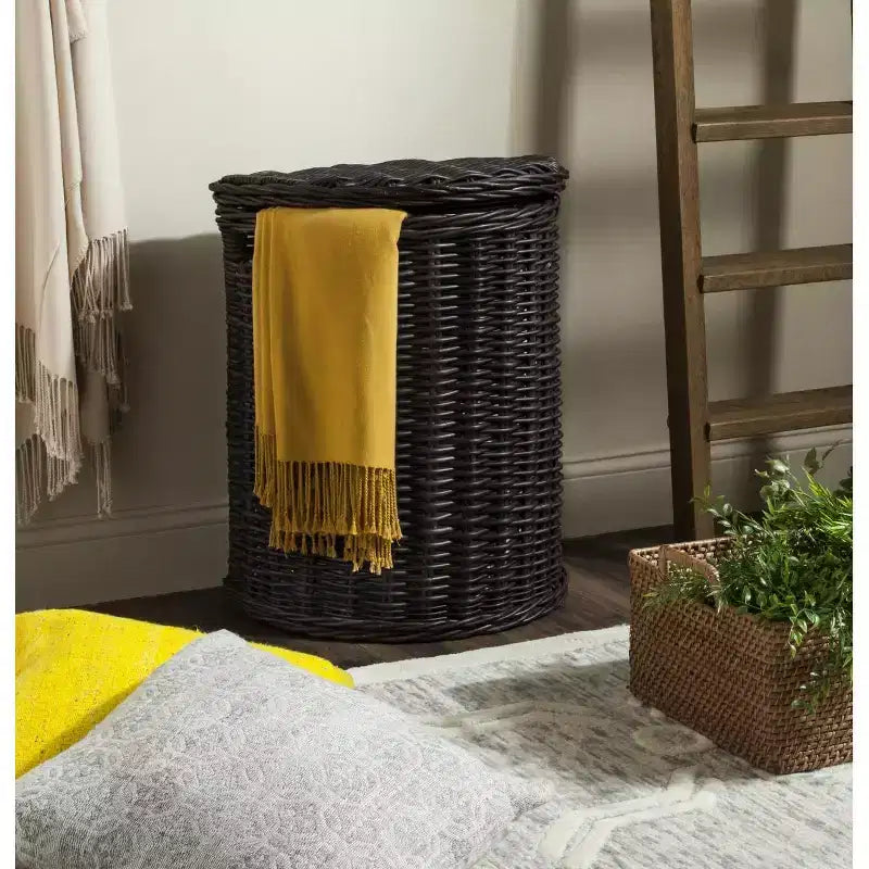 Natural Brown Rattan Laundry Hamper with Lid and Removable Liner