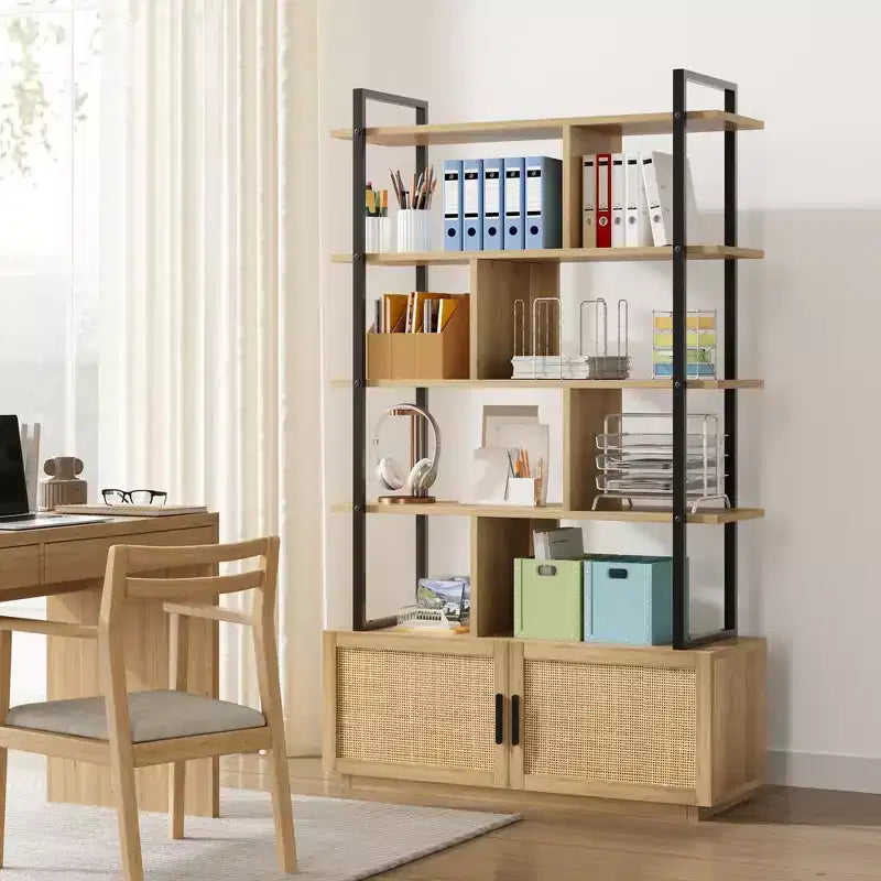 5-Tier Bookshelf with Storage Cabinet and Door, 71.1 Inch Tall, Metal Frame