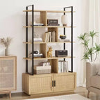 5-Tier Bookshelf with Storage Cabinet and Door, 71.1 Inch Tall, Metal Frame