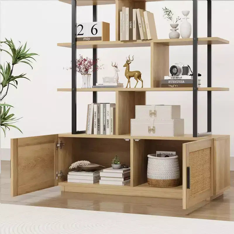 5-Tier Bookshelf with Storage Cabinet and Door, 71.1 Inch Tall, Metal Frame
