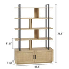 5-Tier Bookshelf with Storage Cabinet and Door, 71.1 Inch Tall, Metal Frame