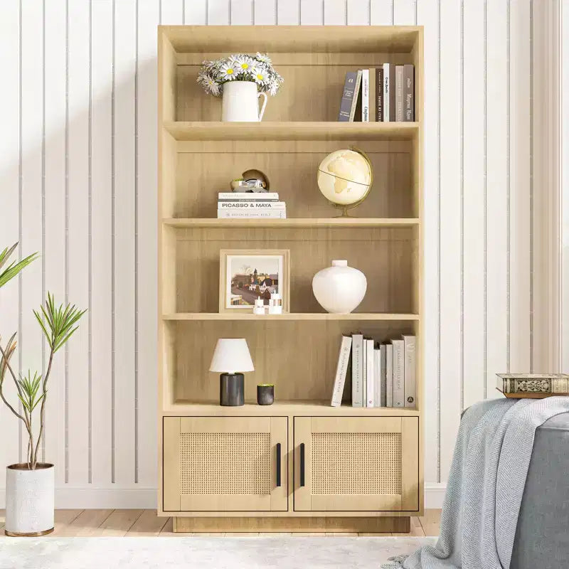 5-Tier Bookshelf with Storage Cabinet and Door, 71.1 Inch Tall, Metal Frame