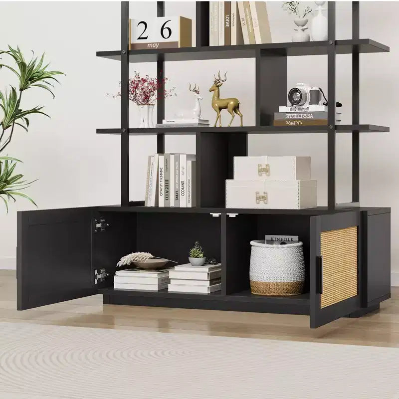 5-Tier Bookshelf with Storage Cabinet and Door, 71.1 Inch Tall, Metal Frame