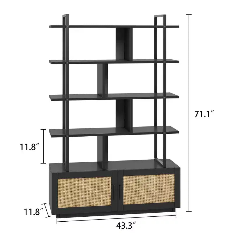 5-Tier Bookshelf with Storage Cabinet and Door, 71.1 Inch Tall, Metal Frame