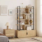 5-Tier Bookshelf with Storage Cabinet and Door, 71.1 Inch Tall, Metal Frame