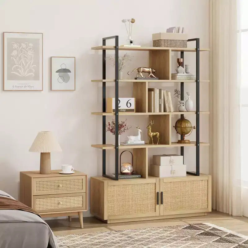 5-Tier Bookshelf with Storage Cabinet and Door, 71.1 Inch Tall, Metal Frame
