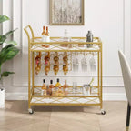 2-Tier Bar Cart with Wine Rack and Glass Holder