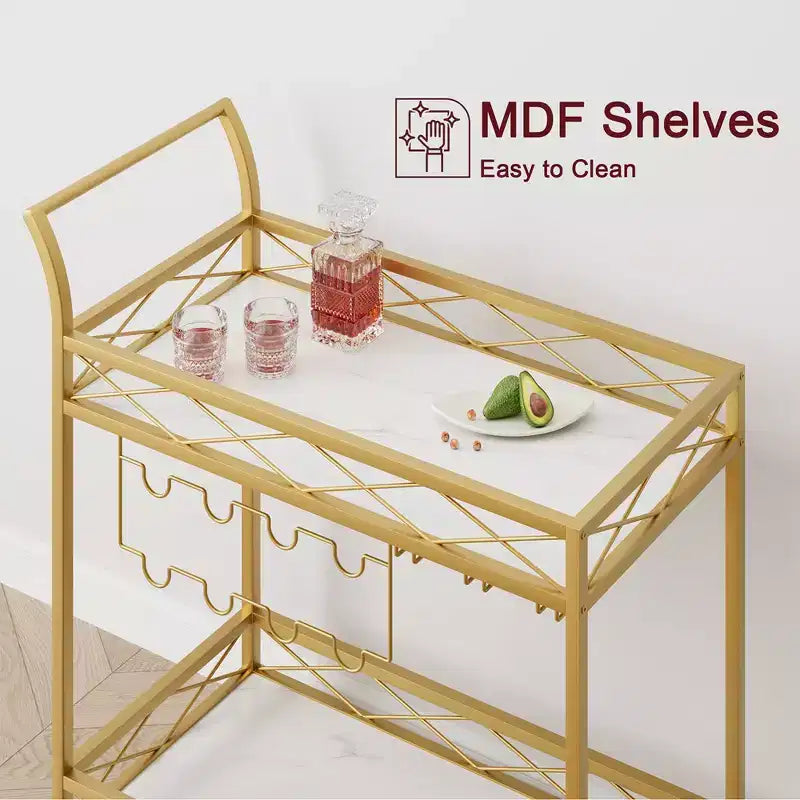2-Tier Bar Cart with Wine Rack and Glass Holder
