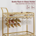 2-Tier Bar Cart with Wine Rack and Glass Holder
