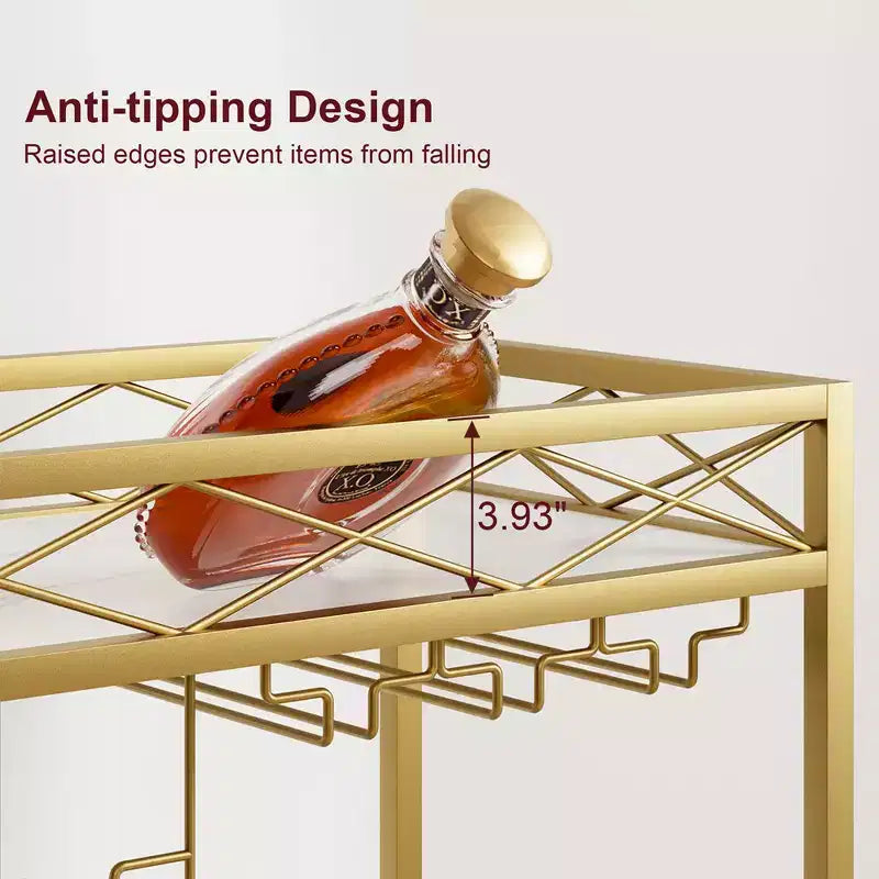 2-Tier Bar Cart with Wine Rack and Glass Holder