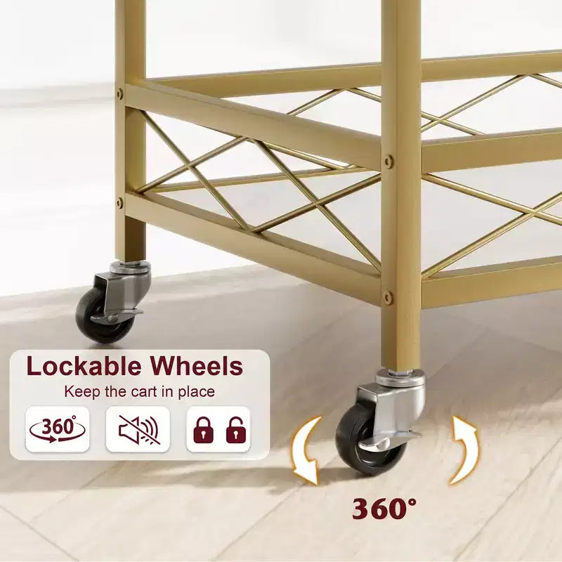2-Tier Bar Cart with Wine Rack and Glass Holder