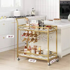 2-Tier Bar Cart with Wine Rack and Glass Holder