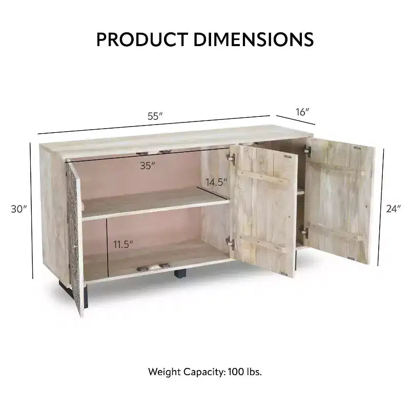 Mango Wood Buffet Server with 4 Shelves and 3 Doors