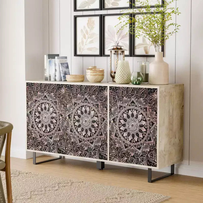 Mango Wood Buffet Server with 4 Shelves and 3 Doors