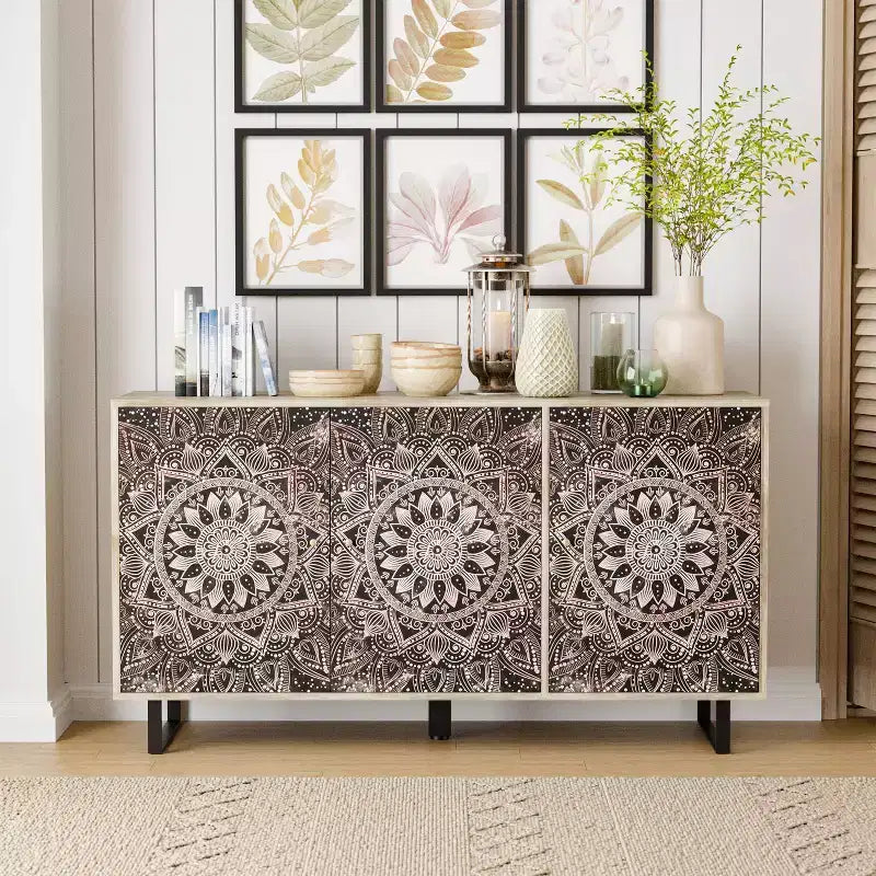 Mango Wood Buffet Server with 4 Shelves and 3 Doors