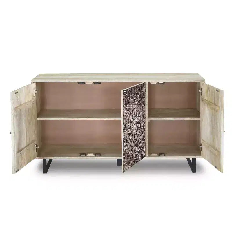 Mango Wood Buffet Server with 4 Shelves and 3 Doors