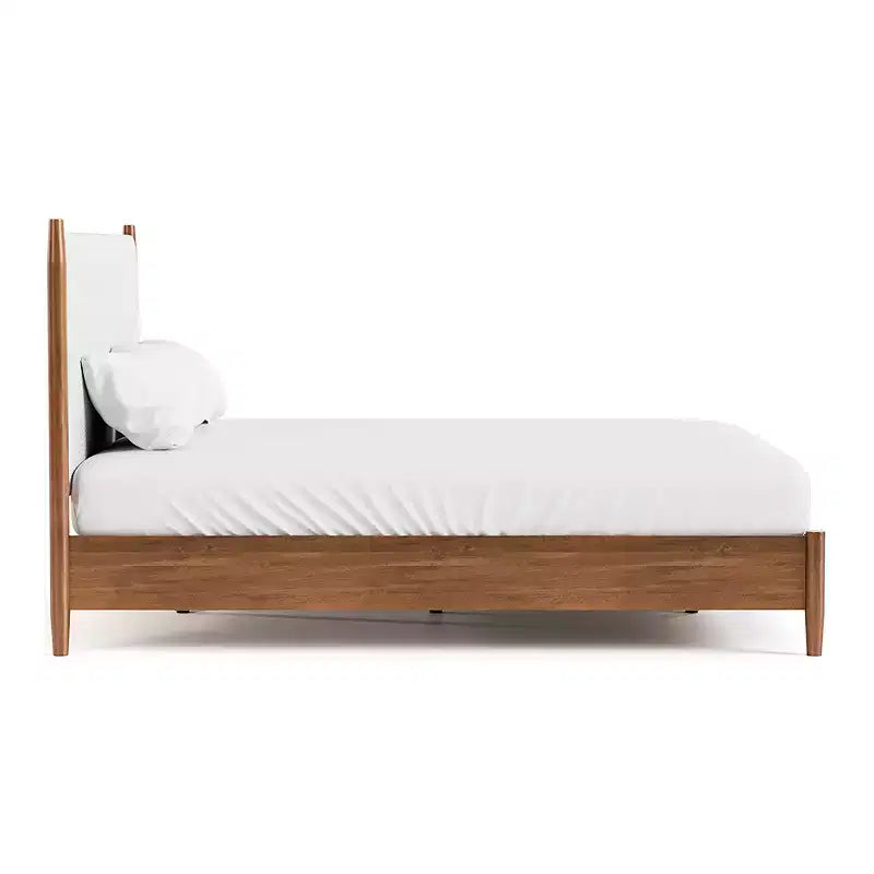 Mid-Century Modern Platform Bed with Boucle Headboard
