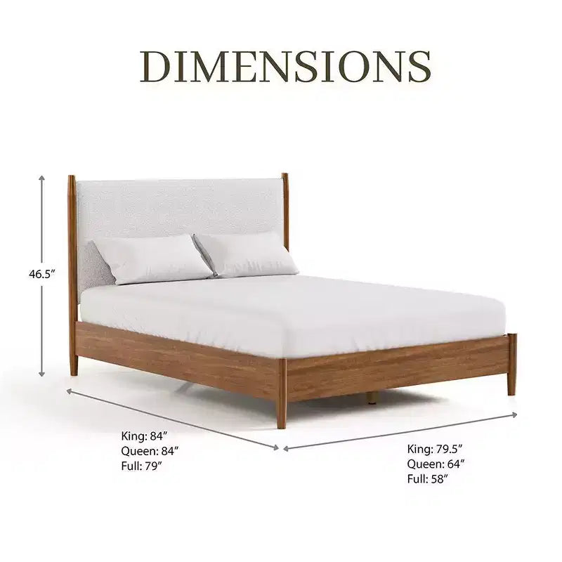 Mid-Century Modern Platform Bed with Boucle Headboard