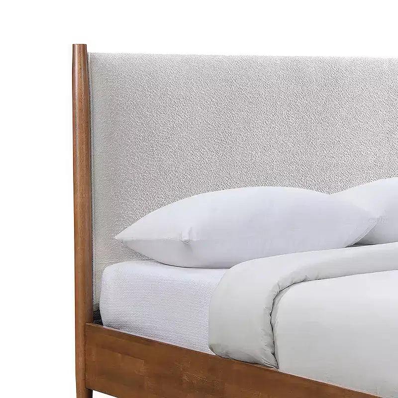 Mid-Century Modern Platform Bed with Boucle Headboard